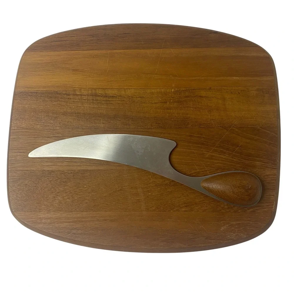 Vintage Dansk‎ Teak Wood Cheese Board Cutting Charcuterie Knife Set MCM Denmark